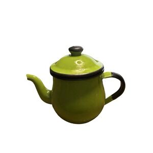 Vintage Green & Black Enamelware Tea Pot with Lid Small 5" Japan